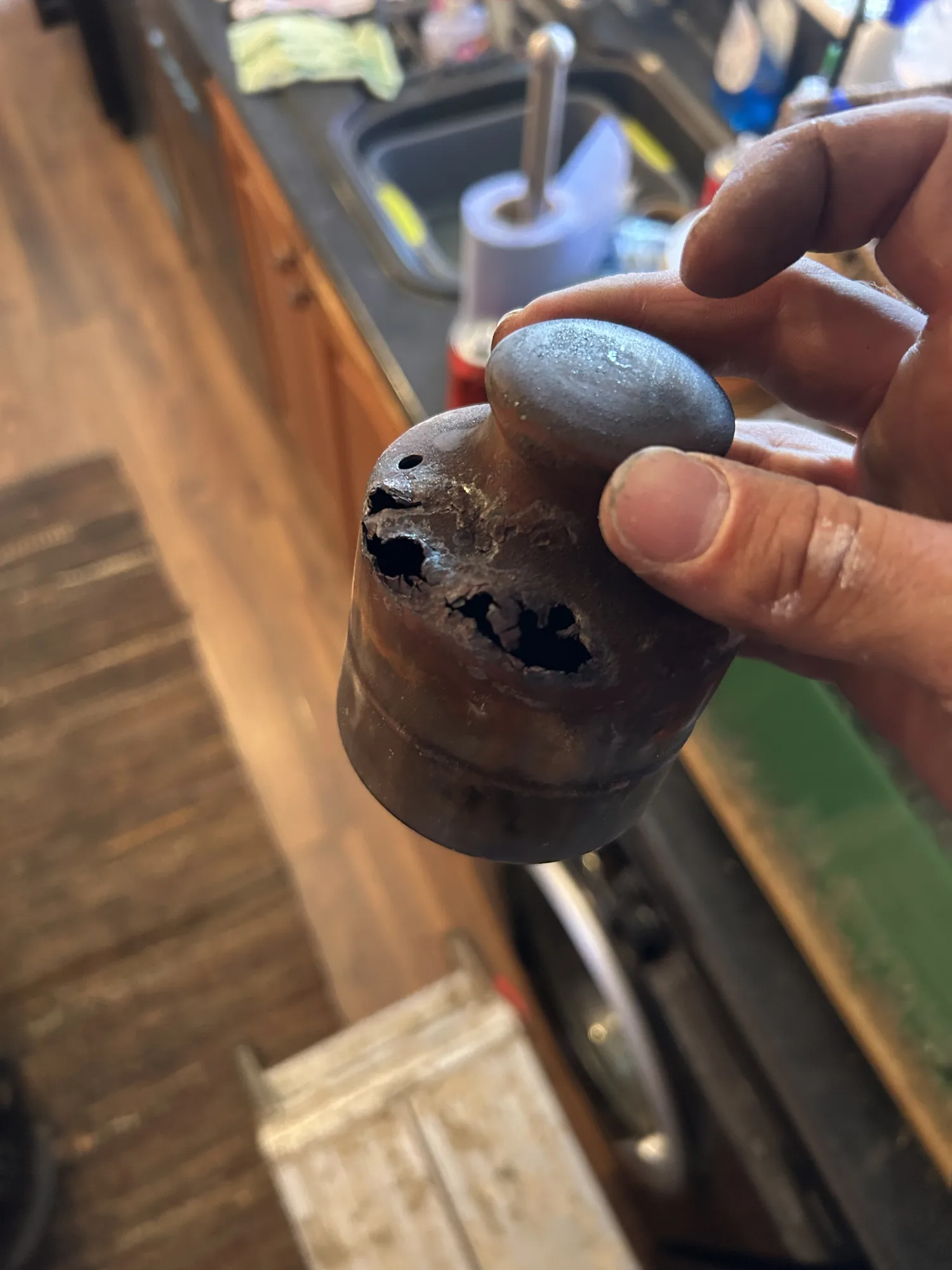 Corroded and perforated copper pipework removed during a service